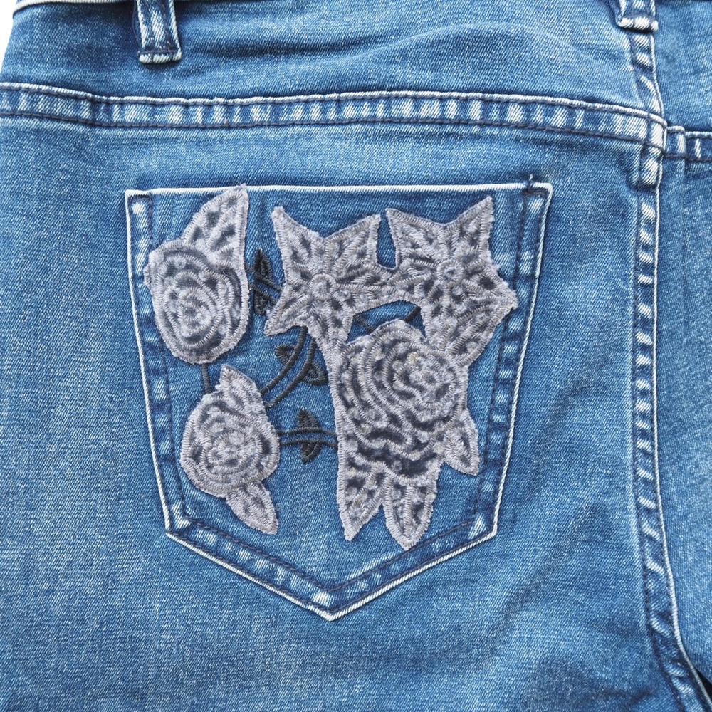 AZI VTG Embellished Floral Skinny Jeans Womens 8 Blue Y2K Stretch Denim Pants - Picture 8 of 13